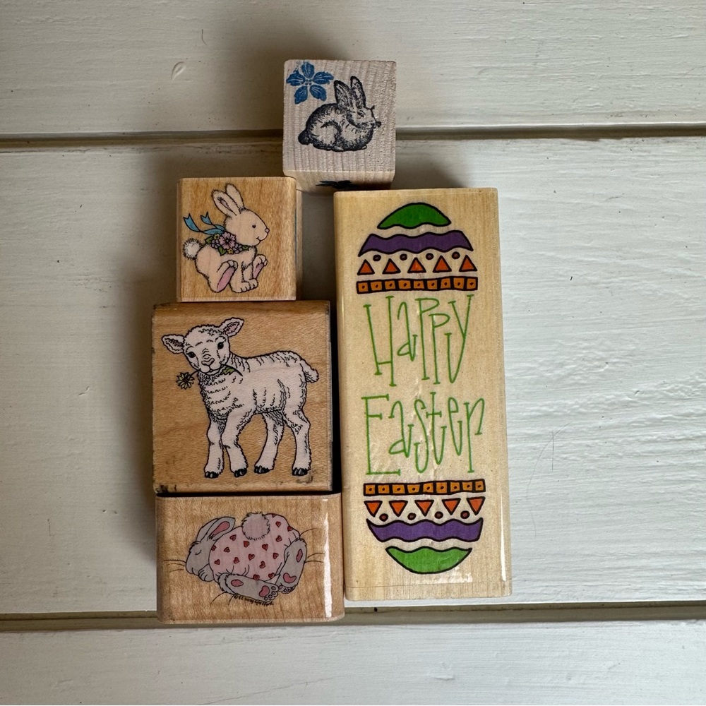 Easter Themed Wooden Rubber Stamps Set